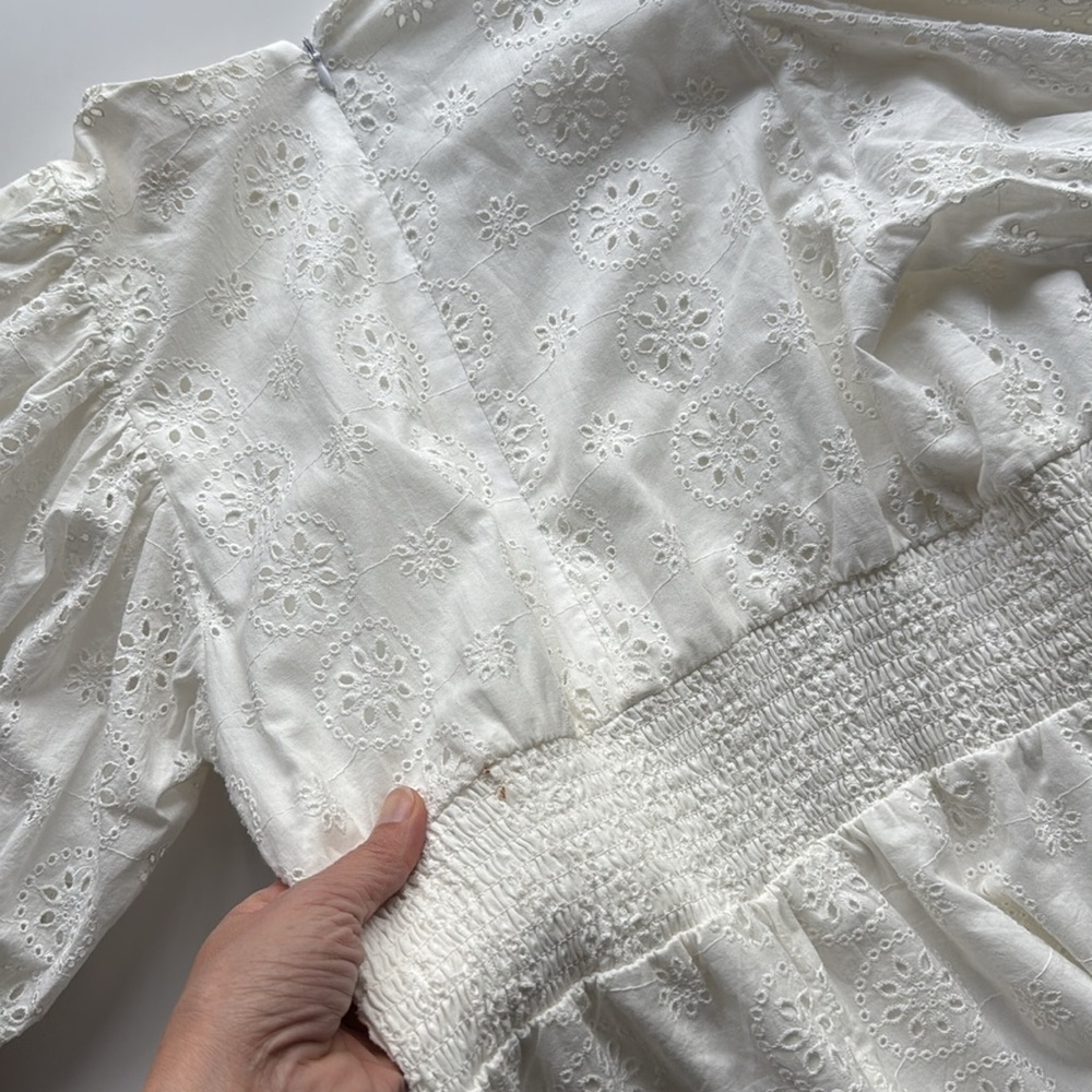 Anthropologie Hutch White Smocked-Waist Eyelet Jumpsuit Size L - Picture 12 of 15